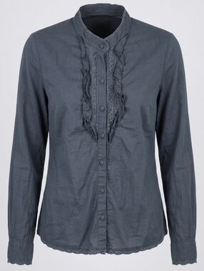 Reitmans Dark Teal Ruffle Bib Long Sleeve 100% Cotton Button Down Shirt Size XL